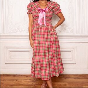 Ivy City Co Pink and Green Plaid Dress with Bow